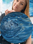 Oil painting by Hannah Singleton at HLSdesigner, fine artist in Cornwall. Depicting a drop plunging into the open water and splashing back up through the surface creating reflective crystal looking droplets that span against the gold hues of reflections of the sun on the waters surface. Measuring 30cm round, original one of a kind painting
