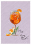 A stylized illustration of an orange cocktail in a stemmed glass with orange slices, ice, and a citrus peel garnish, set on a light lavender background with repeated watermark text and the signature 'HLS Designer' at the bottom right. This fine art print also comes in a series with other cocktails to choose from. A stylized illustration of a tall clear wine glass filled with ice, garnished with fresh oranges and rosemary, finished on a pale lilac background. 