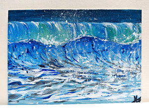 Barrel wave series - a collection of miniature original paintings on small canvas boards with signed back and certificate. Painted by Hannah Singleton owner and artist of HLSdesigner - depicting a close up study of a wave crashing against the barrel opening as it curves around toward the ocean surface.