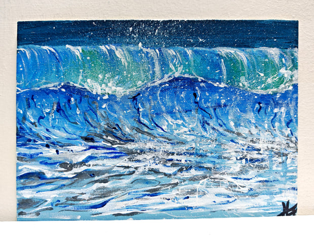 Barrel wave series - a collection of miniature original paintings on small canvas boards with signed back and certificate. Painted by Hannah Singleton owner and artist of HLSdesigner - depicting a close up study of a wave crashing against the barrel opening as it curves around toward the ocean surface.