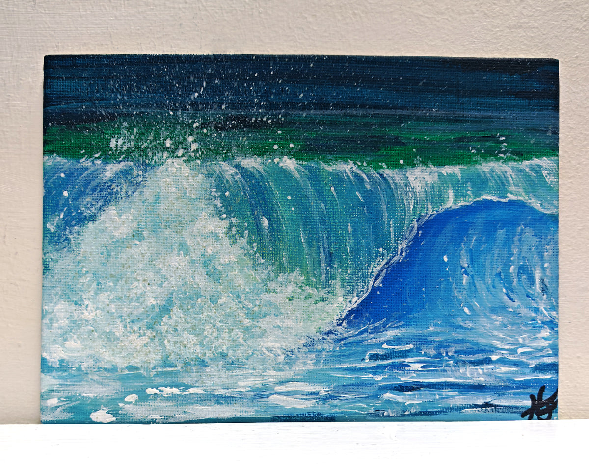 Barrel wave series - a collection of miniature original paintings on small canvas boards with signed back and certificate. Painted by Hannah Singleton owner and artist of HLSdesigner - depicting a close up study of a wave crashing against the barrel opening as it curves around toward the ocean surface.