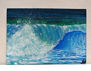 Barrel wave series - a collection of miniature original paintings on small canvas boards with signed back and certificate. Painted by Hannah Singleton owner and artist of HLSdesigner - depicting a close up study of a wave crashing against the barrel opening as it curves around toward the ocean surface.