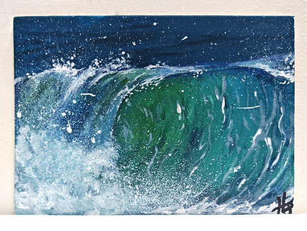Barrel wave series - a collection of miniature original paintings on small canvas boards with signed back and certificate. Painted by Hannah Singleton owner and artist of HLSdesigner - depicting a close up study of a wave crashing against the barrel opening as it curves around toward the ocean surface.
