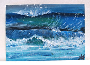 Barrel wave series - a collection of miniature original paintings on small canvas boards with signed back and certificate. Painted by Hannah Singleton owner and artist of HLSdesigner - depicting a close up study of a wave crashing against the barrel opening as it curves around toward the ocean surface.