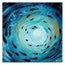Fish shoal 3 - a fine art print representing abstract fish shoaling through a vortex of the ocean swirling around where light reflects through the surface of the ocean from above. Abstract and contemporary with expressionist brush strokes, this one has a hint of gold throughout creating a sun set gaze throughout the picture. Designed by Hannah Singleton at HLSdesigner, a coastal and ocean inspired artist from Cornwall. Watermarked 