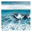 Art print of the ocean with a blue sky. DUSK TIDE a fine art print taken from a oil on canvas, the canvas texture will show on the art print as this depicts a reproduction of the original piece, a light dusk sky shining through the surface as the wave breaks to the right hand side of the painting with seafoam crashing on the pebbles at the shore of the beach by hlsdesigner.