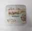 Newquay harbour cornwall coaster design printed from watercolour painting of Cornish scenes by R Singleton and hand printed by HLSdesigner in the exclusive collection. Fishing boats in a colour wash with contrasting linear contemporary style photographed on a white background