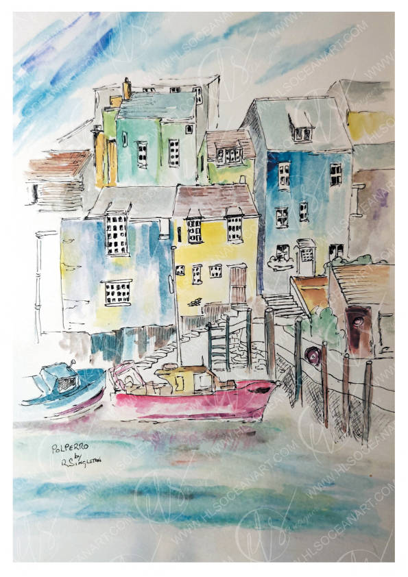 Fine art print taken from a beautiful watercolour painting of Polperro in Cornwall. Showing the fishing boats moored to the quay as the village overlooks the wash of water below.

This is a piece completed by the the late R.Singleton - a tribute to him is to keep his beloved works of art available as a collection of prints. where coastal lovers alike can celebrate his work from near and far.&nbsp;

His style of artwork is expressionist with accents of fine liner for a linear landscape study .