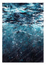 An abstract textured painting depicting ocean waves or water ripples in shades of deep blue, teal, and white, with a dark navy gradient at the bottom. The artwork is presented with a white border and watermarks. Underwater as the bubbles rise toward the surface and light reflects through the breaks in the ocean. Designed by Hannah Singleton at HLSdesigner , ocean and coast inspired artist in Cornwall.