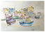 Colourful watercolour painting of a coastal scene with houses and boats. Fine art print taken from a beautiful watercolour painting of popular St. Ives in Cornwall. Depicting the beautiful hues of the Cornish coastline blending into the the historic fishing village behind.

This is a piece completed by the the late  R Singleton - a tribute to him is to keep his beloved works of art available as a collection of prints. where coastal lovers alike can celebrate his work from near and far.