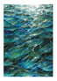 An abstract painting of ocean waves with splashing sunlight, rendered in textured shades of blue, teal, green, and white, with a signature in the bottom right corner. This is Tranquil hues, a fine art print reproduced from an original acrylic painting by Hannah Singleton, n a contemporary and modern realism form focusing on the reflections hitting the surface of the ocean. A beautiful range of close up paintings at HLSdesigner. 