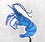 blue king shrimp with pink accents transformed into a die cut sticker, held by tweezers over a white background. Illustrated by HLSdesigner