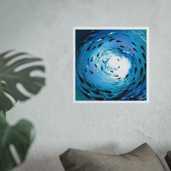 art print blue under ocean seascape vortex of a fish shoal swimming through the waves under the sea fine art print