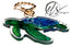 Tortoiseshell turtle keychain with a gold seashell clip ring on a white background, featuring the HLS Designer logo. Coastal inspired art and home décor, bring keys and accessories to life with the ocean inspired collection 