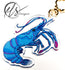 blue king shrimp close up photography image of a shrimp illustrated and printed onto an acrylic keychain with a seashell shaped clap in gold metal. perfect for decorating keys and accessories. HLSdesigner coastal inspired art and home décor 