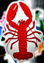 bright exposure style image showcasing a lobster illustration in a die cut sticker form with a blurred background
