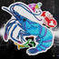 blue king shrimp prawn illustration with pink accents in a sticker form raised over a selection of other ocean illustrated stickers by HLSdesigner