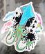 blue and green squid illustrated and made into stickers, raised above a variation of other ocean stickers by HLSdesigner