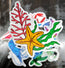 starfish and seaweed sticker in the foreground with other ocean stickers in the background in blurred focal point