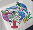 selection of die cut stickers, vinyl waterproof stickers in a range of ocean creatures designed by HLSdesigner, from pink turtles, green turtles, squids, sardines, lobsters and starfish 