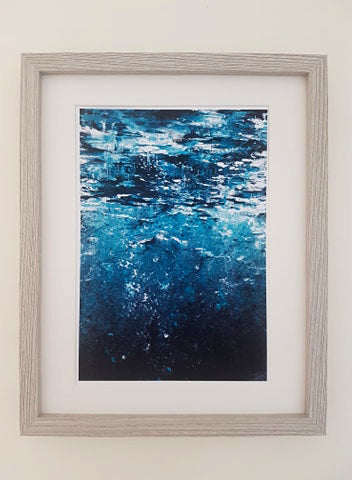 cool blue abstract art print, under ocean art, under the sea, diving, surf art, abstract home decor art by HLSdesigner