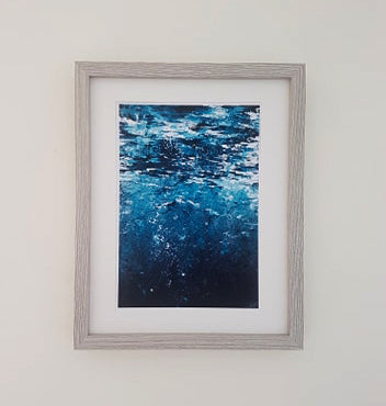 cool blue abstract art print, under ocean art, under the sea, diving, surf art, abstract home decor art by HLSdesigner