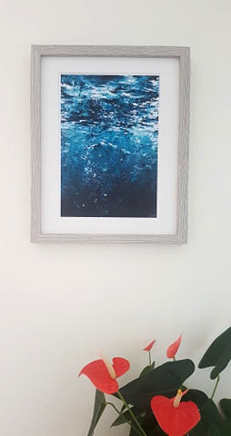 cool blue abstract art print, under ocean art, under the sea, diving, surf art, abstract home decor art by HLSdesigner