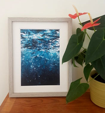 cool blue abstract art print, under ocean art, under the sea, diving, surf art, abstract home decor art by HLSdesigner