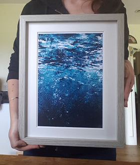 cool blue abstract art print, under ocean art, under the sea, diving, surf art, abstract home decor art by HLSdesigner